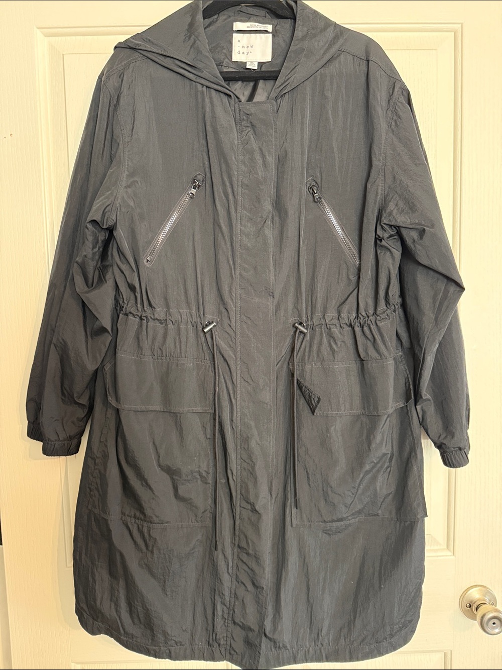 a new day Black Hooded Drawstring Anorak Rain Coat